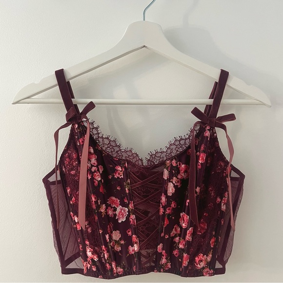 Victoria’s Secret Dream Angels Unlined Lace-Up Corset Top in Kir Peony Size M - Picture 1 of 3